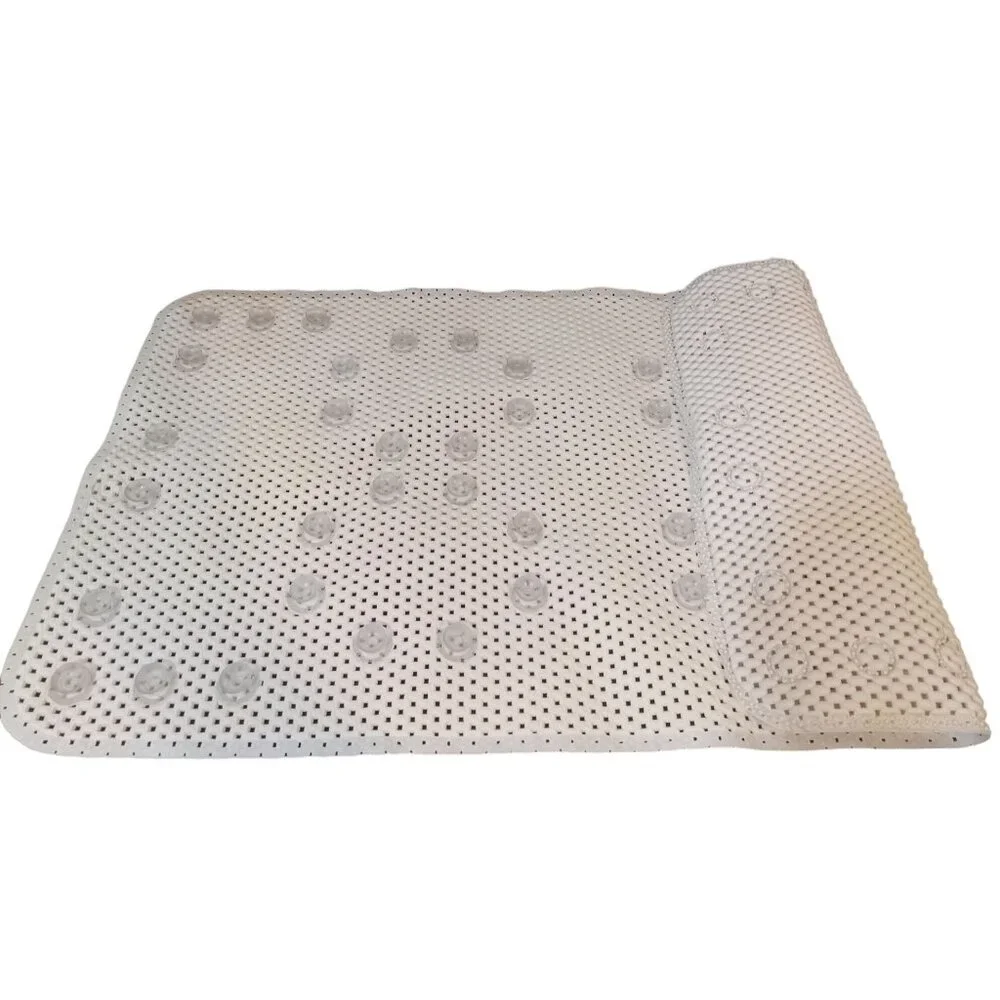 Waterproof Bath Mat White Soft Woven Foam Rubber Non Slip Suction Cups
